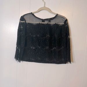 Forever 21 black organza lace cropped blouse